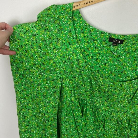 NEW AFRM Green Puff Sleeve Printed Blouse Square Neck Size Large Hough Top‎ Boho - Picture 6 of 13